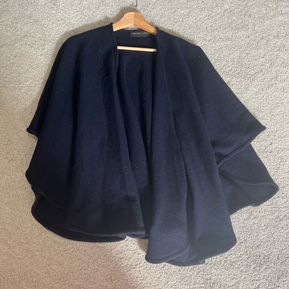 Adrienne Landau Navy Women's Poncho, Women’s Wool Designer Wrap, Poncho, Cape